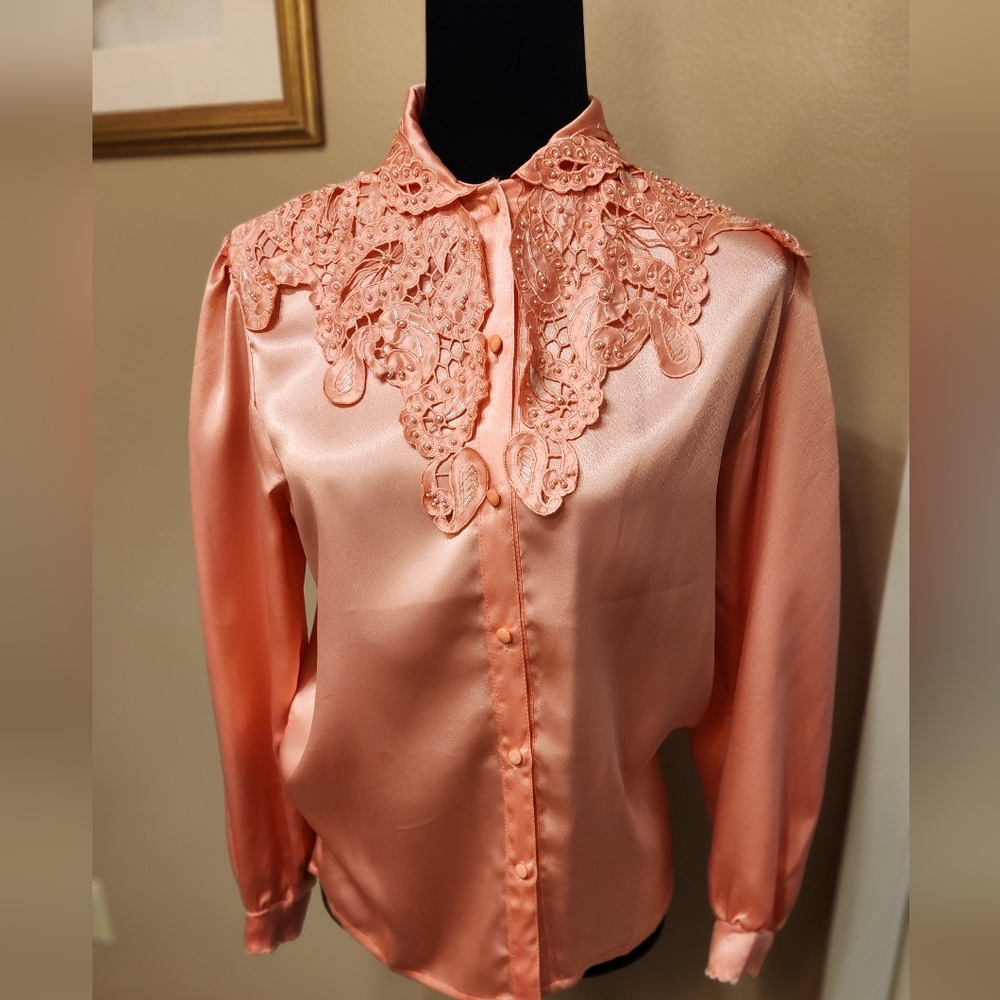 Elegant Peach Blouse with Lace Detail